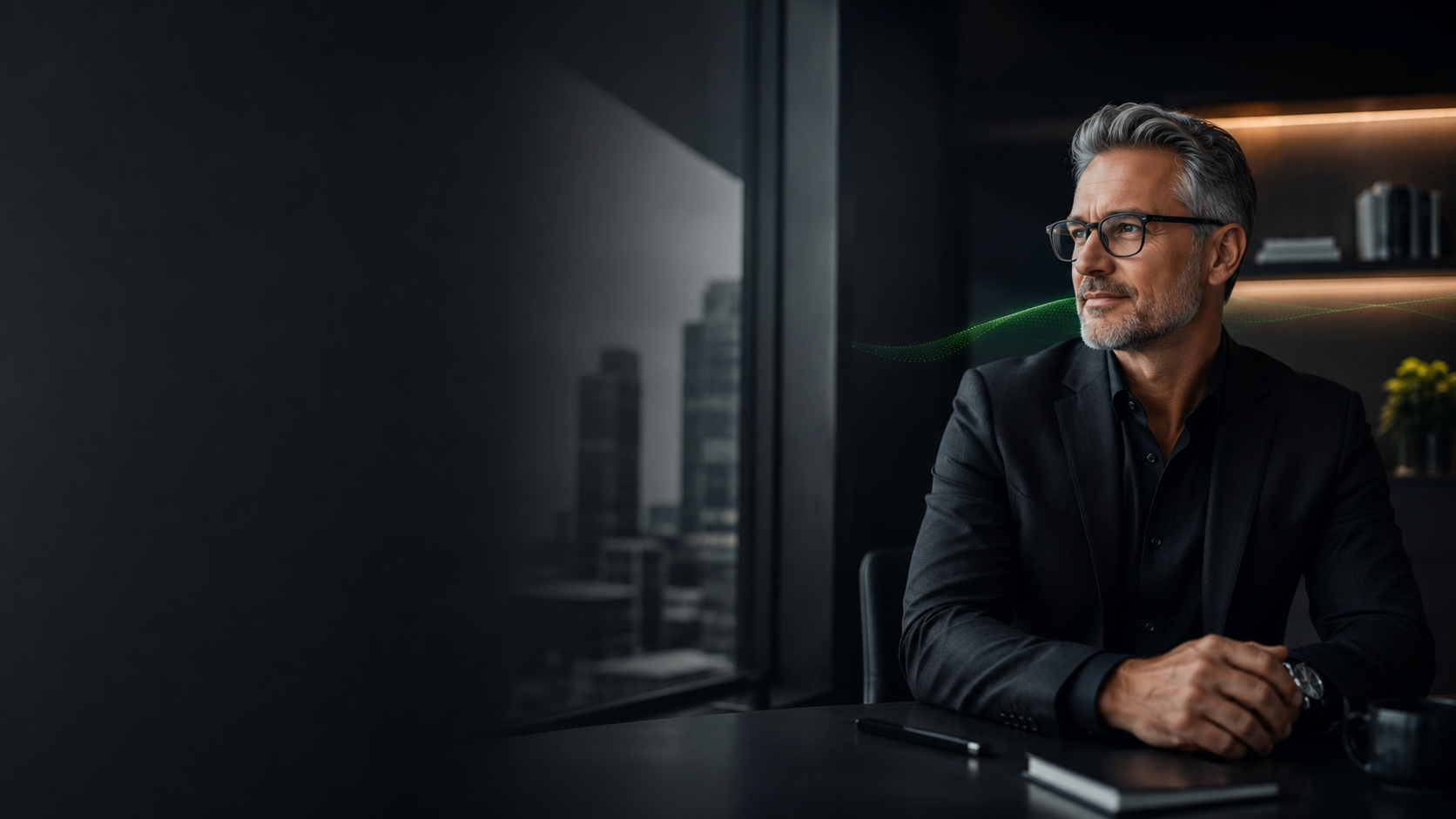 Professional executive in a premium fintech office environment, used as editorial imagery for FinAI Reviews